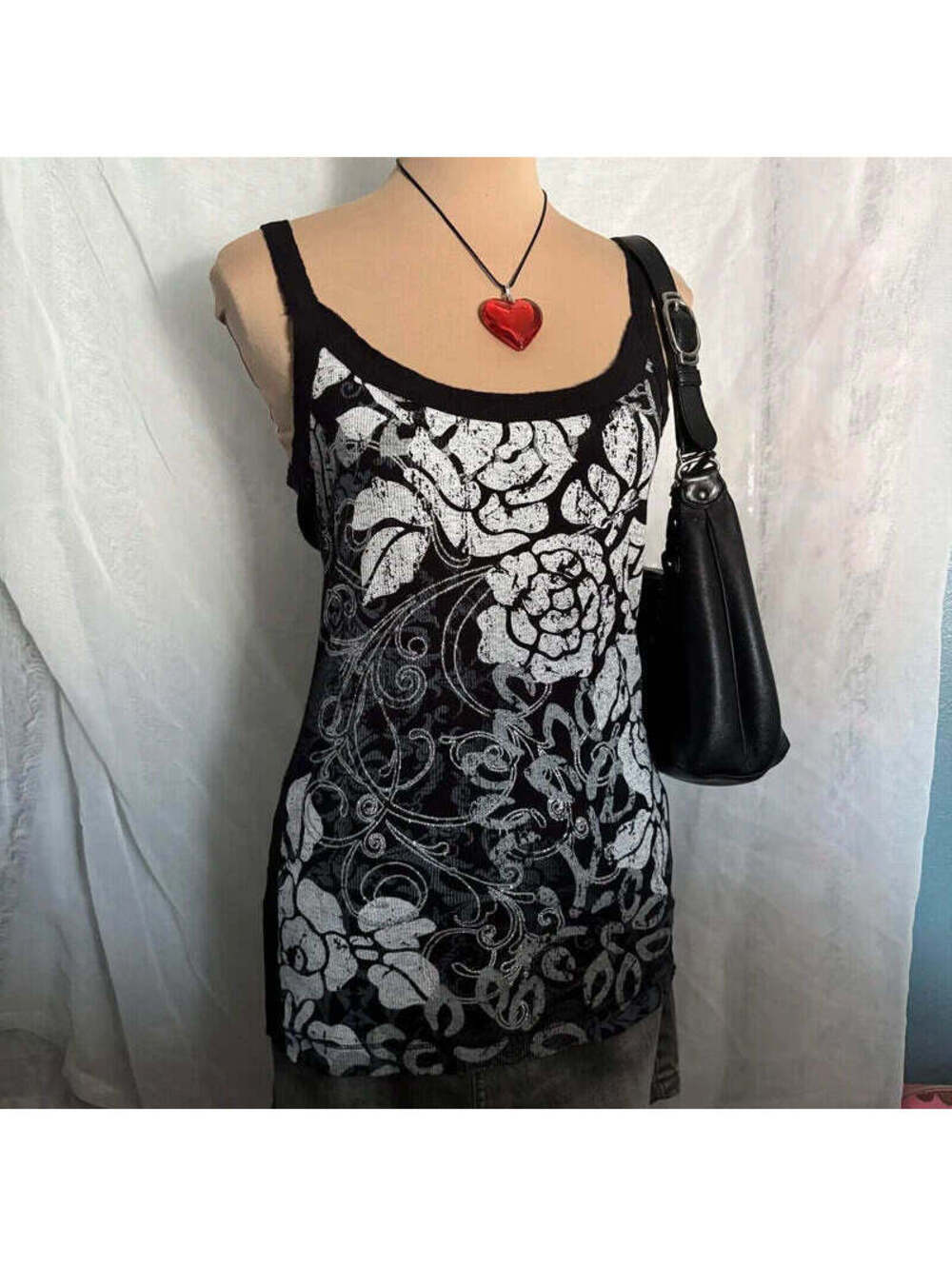 vintage y2k grunge mcbling black glitter tank top